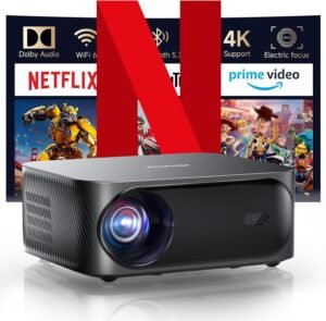 [Netflix-Licensed/Dolby Audio]Outdoor Projector with Wifi 6 and Bluetooth, iSinbox 1080P Native 800ANSI Portable Movie Projector, Built-in Netflix/YouTube/PrimeVideo, Electric Focus Smart Projector