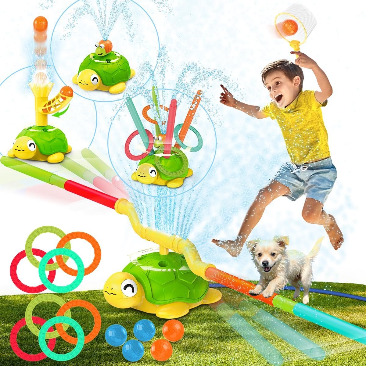 4-in-1 Turtle Water Sprinkler for Kids Summer Toys, Outdoor Toys for Toddlers, Kids Sprinkler Water Toys, Backyard Games for Summer Fun, Backyard Games Splash Water Toys Gifts for Boys Girls Dogs