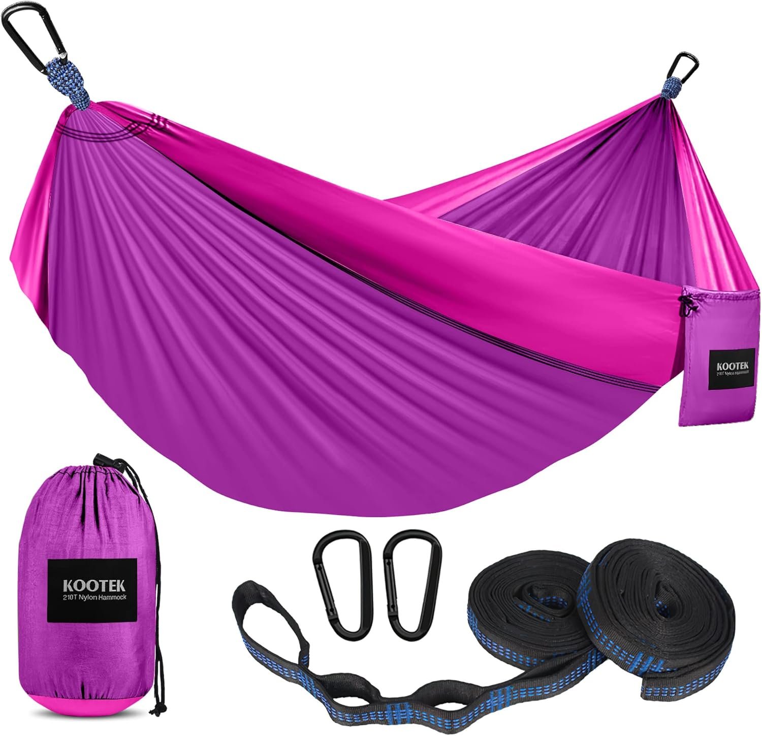 Kootek Camping Hammock 500 lbs Capacity, Portable Hammocks with Tree Straps & Attached Carry Bag, Camping Essentials Gear, Perfect for Outside Indoor Hiking Beach Backpack Travel