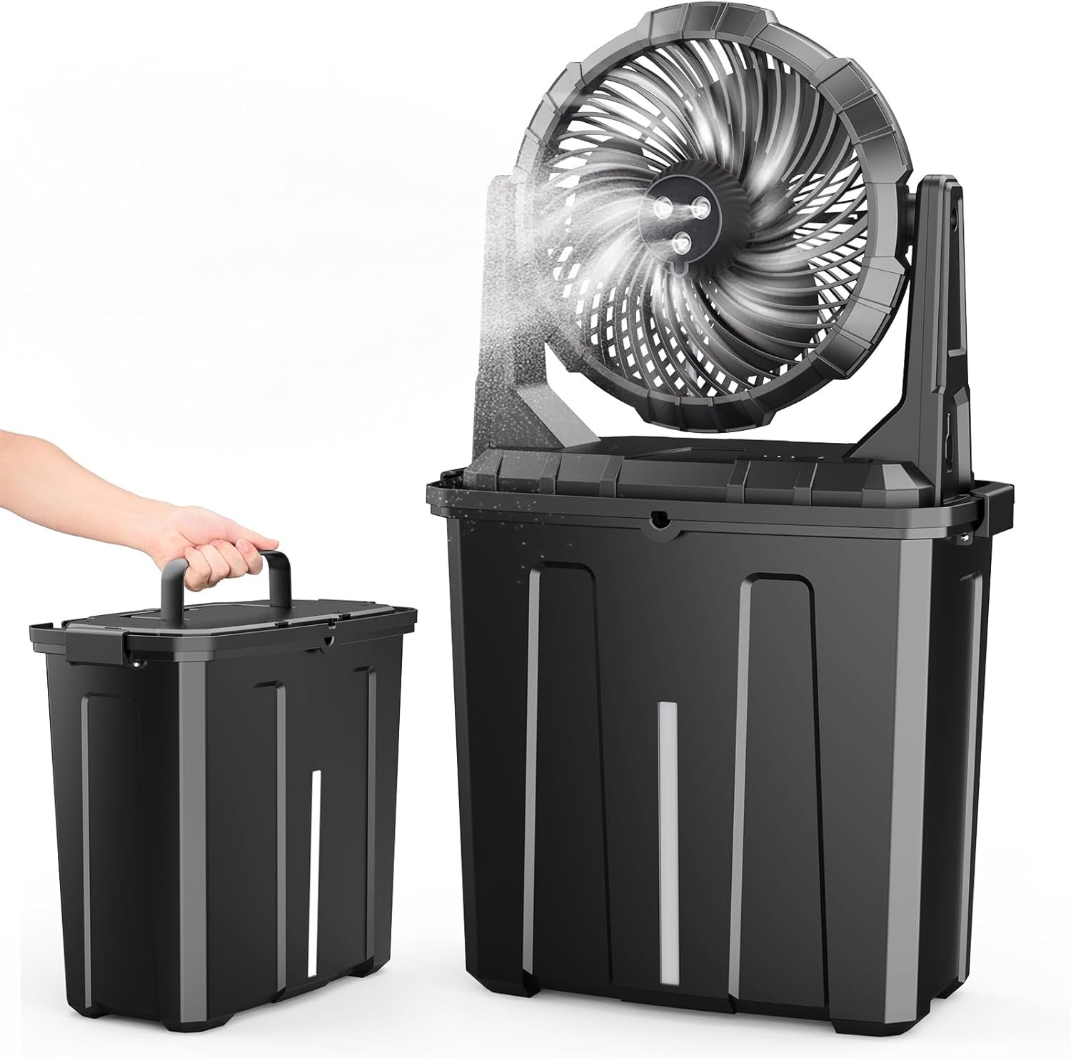 Ausic Portable Misting Fan – 9L Bucket, 10-inch Outdoor Fans for Patios/Camping/Beach/Golf etc., 20000mAh USB Rechargeable Battery Powered Floor Water Cooling Fan, 3 Strong Winds, 3 Spray Mister