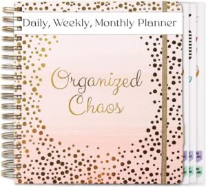 Votum 18 Month Day Large Planner, 2024-2025, Daily, Weekly & Monthly, January – June, Organized Chaos – Pink Daily Planner 2024-2025 with 3 Sticker Sheets – Calendar Planner 2024-2025 Monthly Planner