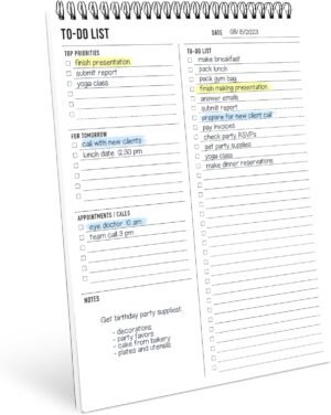 To Do List Notepad 8.5×11″ – Has Multiple Functional Sections – Large Size, 52 Sheets – Spiral Daily Planner Notebook – Task Checklist Organizer Agenda Pad for Work, Note and Todo Organization