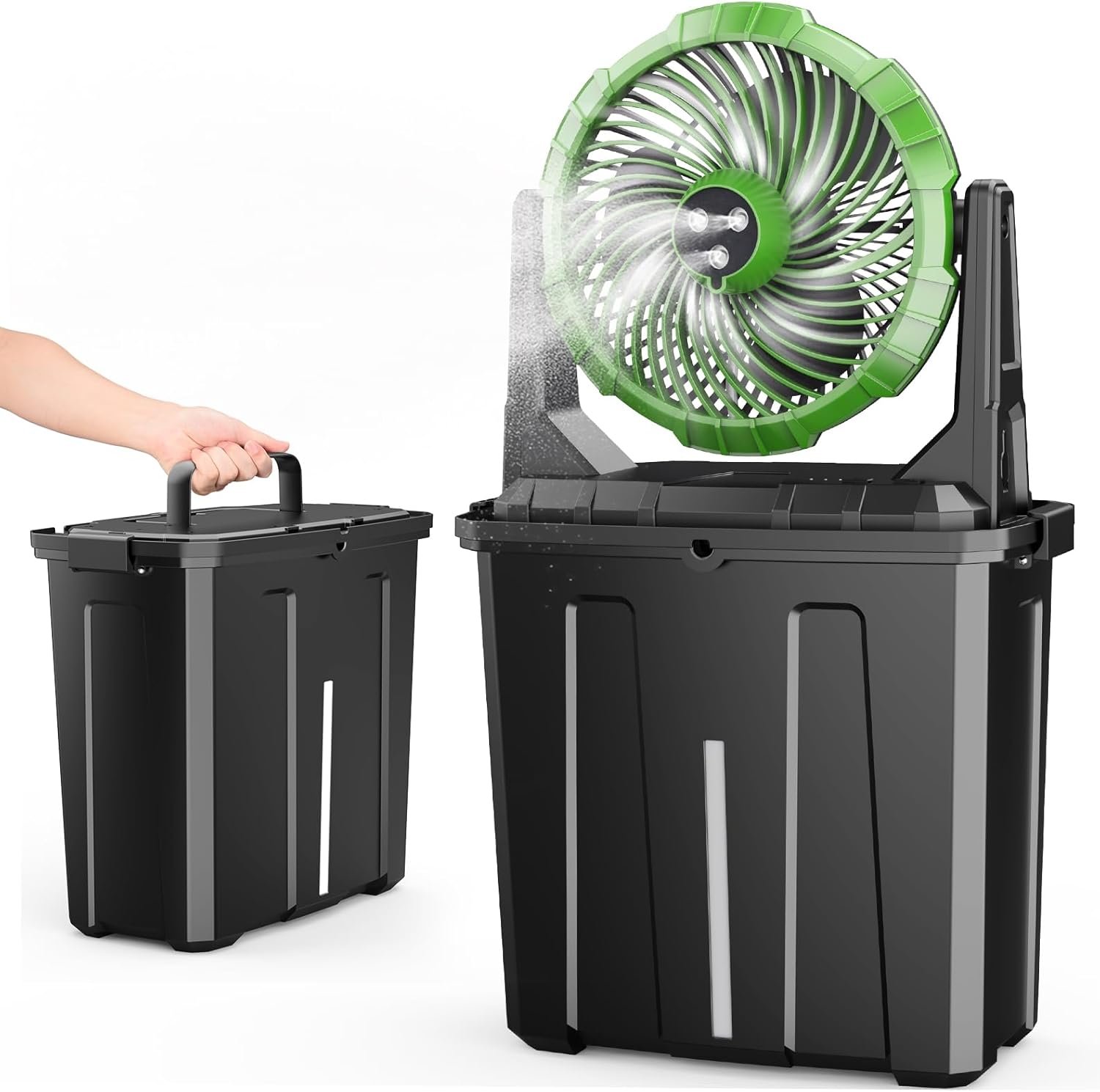 Ausic Portable Misting Fan – 9L Bucket, 10-inch Outdoor Fans for Patios/Camping/Beach/Golf etc., 20000mAh USB Rechargeable Battery Powered Floor Water Cooling Fan, 3 Strong Winds, 3 Spray Mister