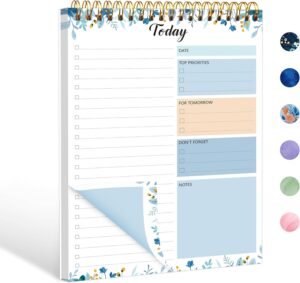 To Do List Notepad – Daily Planner Notepad 104 Pages Task Planner, 6.7″ x 9.8″ Double Sided Spiral Notebook with Checklist Productivity Planning Pad for Work Office Home-Blue