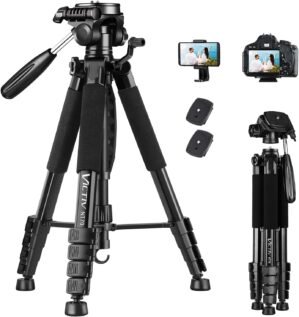 VICTIV 74” Camera Tripod, Tripod for Camera and Phone, Aluminum Professional Tripod Stand for Canon Nikon with Carry Bag and Phone Holder, Compatible with DSLR, iPhone, Spotting Scopes, Max Load 15 Lb