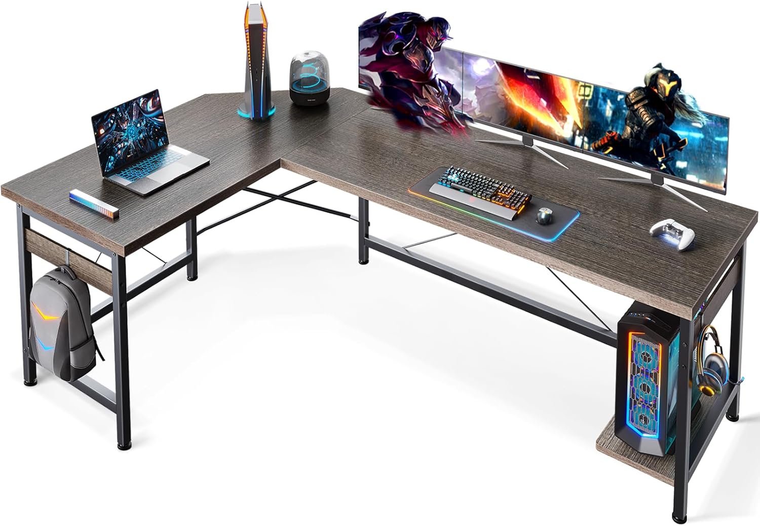 Coleshome 66″ L Shaped Gaming Desk, Corner Computer Desk, Sturdy Home Office Computer Table, Writing Desk, Larger Gaming Desk Workstation, Grey Oak