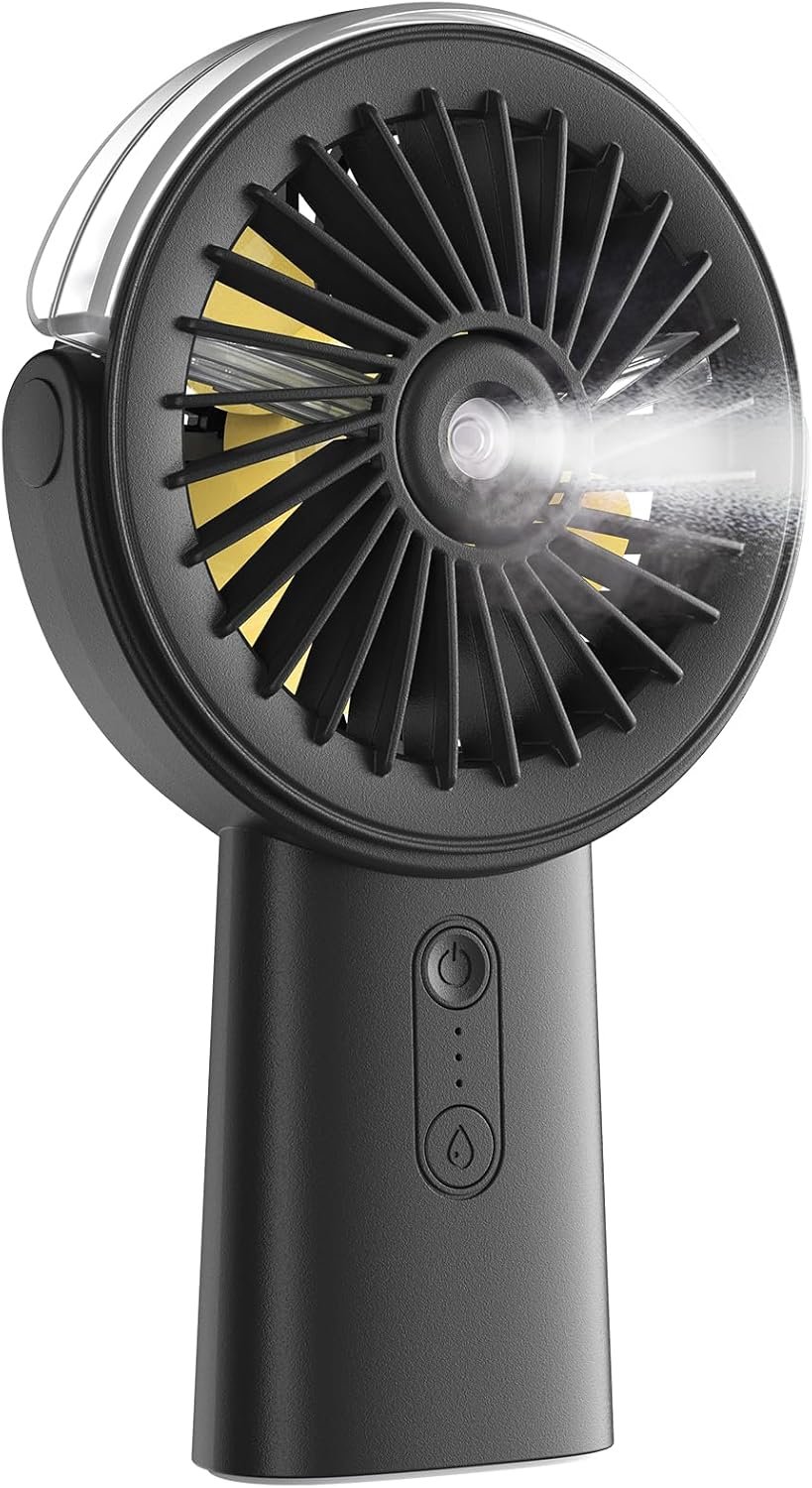 Otlonpe Handheld Misting Fan Portable, 4000mAh Rechargeable Small Personal Water Spray Hand Held Mist Fan Battery Operated, 90° Rotatable, Power Bank for Travel Home Office Men Women Kids (Black)