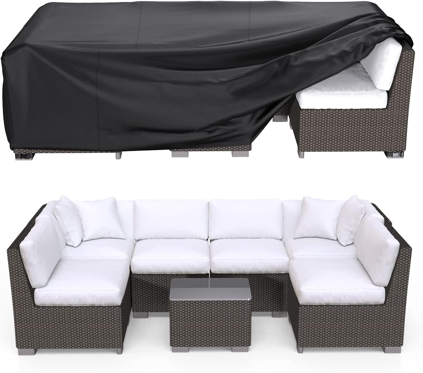 Patio Furniture Set Cover Waterproof, Heavy Duty 600D Funiture Covers for Outdoor Sectional Sofa Set Wicker Rattan Table Chair Rectangular 108″ L × 82″ W × 28″ H