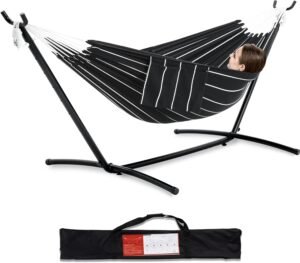 Double Hammock with Space Saving Steel Stand 2 Person Heavy Duty Garden Yard Outdoor 450lb Capacity Hammocks and Portable Carrying Bag (Chasm)