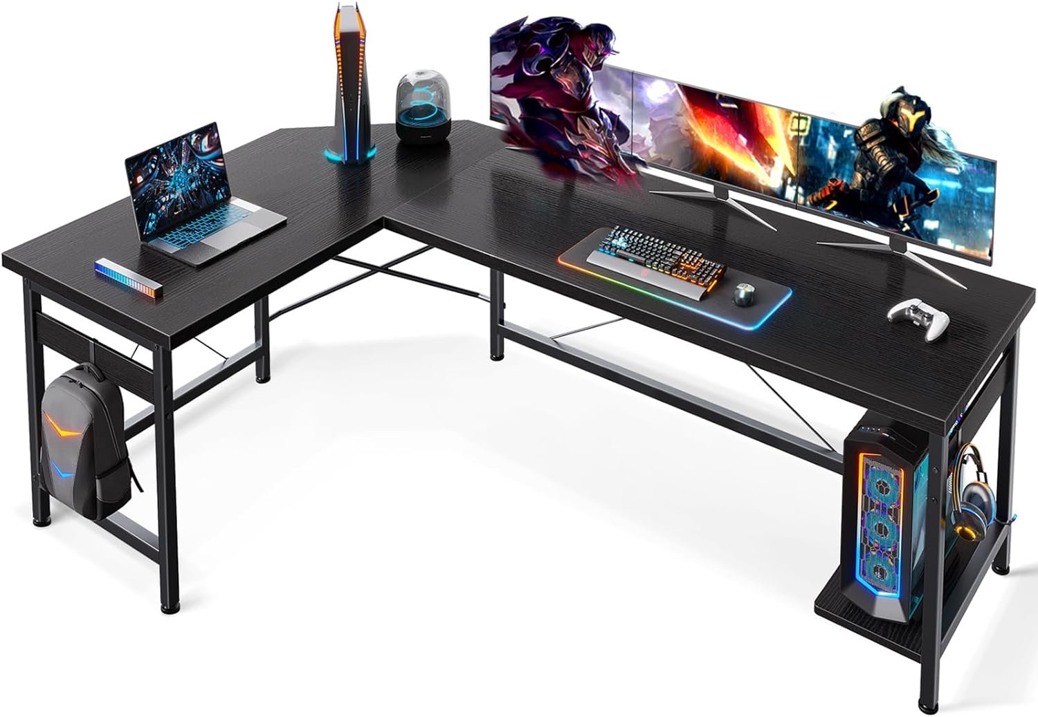 Coleshome 66″ L Shaped Gaming Desk, Corner Computer Desk, Sturdy Home Office Computer Table, Writing Desk, Larger Gaming Desk Workstation, Black