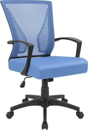 Furmax Office Chair Ergonomic Computer Desk Mesh Chair Mid Back Swivel Lumbar Support with Armrest (1, Blue)