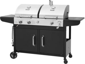 Royal Gourmet ZH3002N Propane Gas and Charcoal Grill Combo, Dual Fuel BBQ Grill with 2 Side Shelves for Outdoor Patio Garden Backyard Barbecue, 20,000 BTUs, Silver & Black