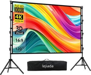 Projector Screen and Stands, Upgraded Large Projections Screens Easy to Setup 102H”*104W” 16:9 Perfectance for Business Presentations, Meetings, Home, Outdoor Movie Nights, Film Festivals