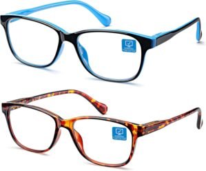 K KENZHOU Blue Light Blocking Glasses/Computer/Gaming/TV/Phones Glasses with Spring Hinges, Anti Eyestrain & UV Glare, Ease Dry Eye, Headache, Blurry Vision, for Men & Women (2 Pack)