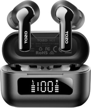 TOZO Hybrid Active Noise Cancelling Wireless Earbuds with 6 Mics AI Clear Call Ear Buds 55H Playtime with LED Display 32 Preset EQs via APP Bluetooth 5.3 IPX8 Waterproof in Ear Headphones