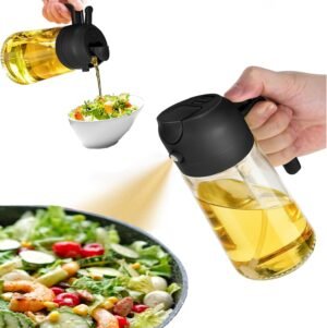 Oil Sprayer for Cooking,2 in 1 Olive Oil Dispenser and Oil Sprayer 470ml Olive Oil Spritzer for Air Fryer, Salad,BBQ,Roasting-Black