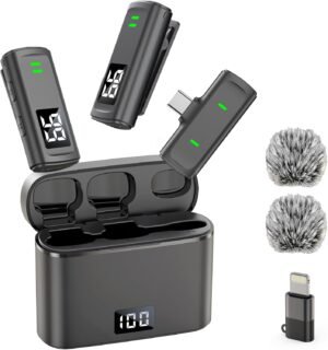 Wireless Microphone for iPhone 15 16, Android, iPad, Lavalier Mini Mic for Video Recording Vlogging Tiktok, USB C Phone Microphone with Noise Reduction, 35H Charging Case, 75FT Transmission