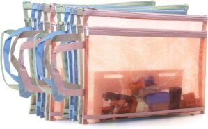 10 Pack Mesh Zipper Pouches for Organizing, Double Layers Nylon Puzzle Building Block Sets Toy Storage Organization with Handle, Multipurpose for Travel, School, Board Game, Office, and Home Organize