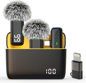 Lapel Microphone Wireless for Android Phone – USB C Lavalier Microphone for iPhone 16 15, Noise Cancelling Clip On Mic for Video Recording Vlogging, 24H Charging Case