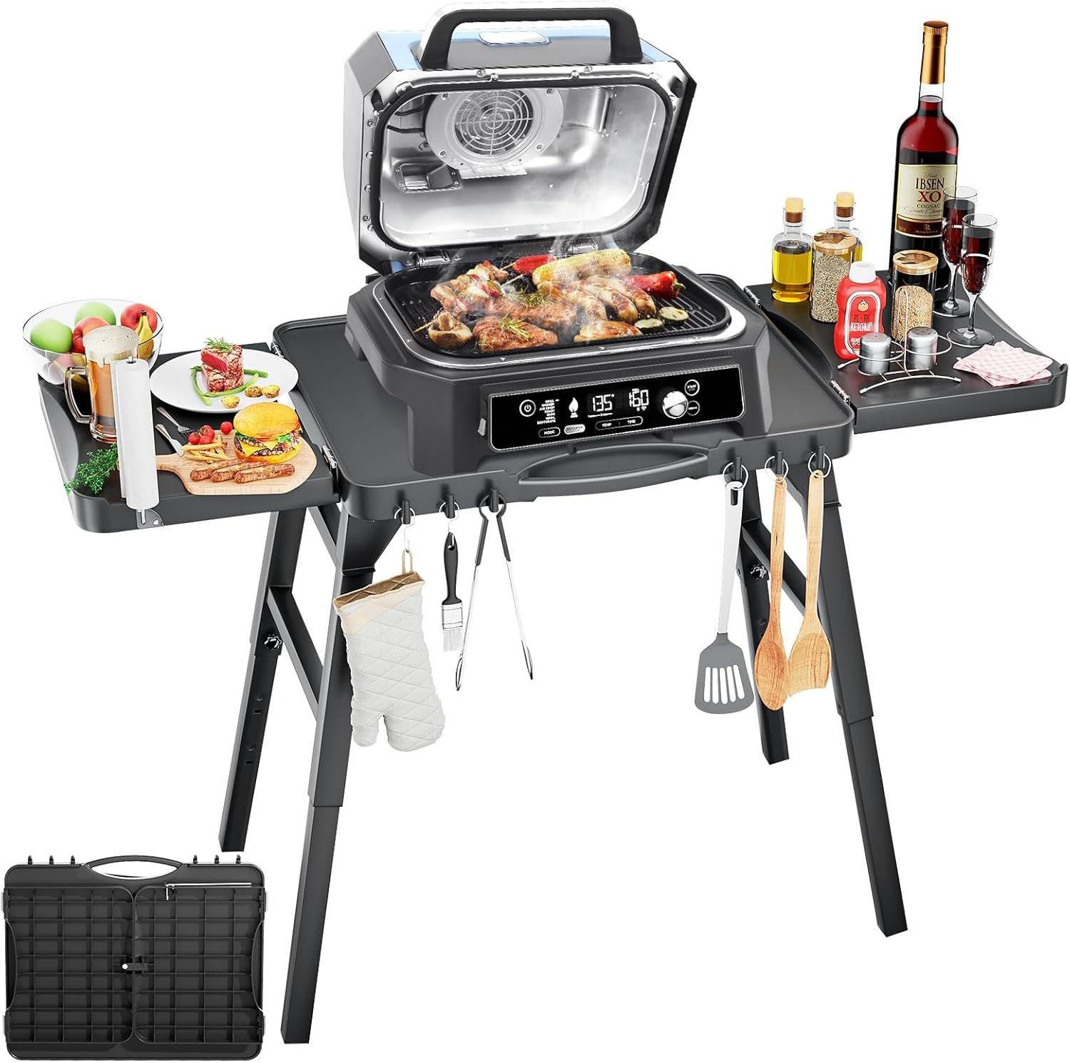 Grill Table Cart for Ninja Woodfire OG701 OG850 OG951, Pizza Oven Table Cart, Foldable Grill Stand for Ninja, Blackstone, Cuisinart, with Air Vent, Adjustable Height