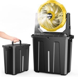 Ausic Portable Misting Fan – 9L Bucket, 10-inch Outdoor Fans for Patios/Camping/Beach/Golf etc., 20000mAh USB Rechargeable Battery Powered Floor Water Cooling Fan, 3 Strong Winds, 3 Spray Mister