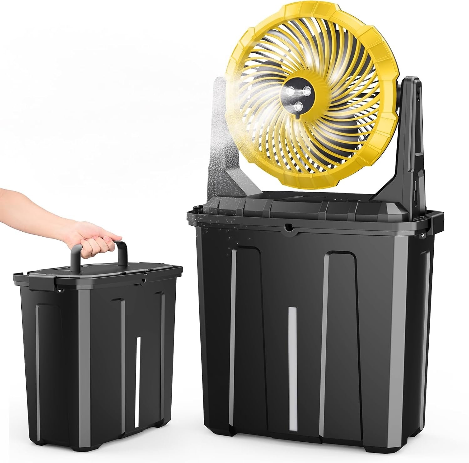 Ausic Portable Misting Fan – 9L Bucket, 10-inch Outdoor Fans for Patios/Camping/Beach/Golf etc., 20000mAh USB Rechargeable Battery Powered Floor Water Cooling Fan, 3 Strong Winds, 3 Spray Mister