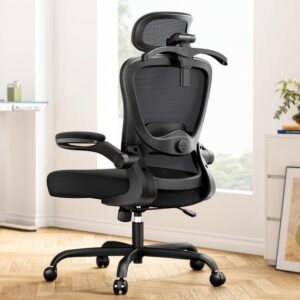 Marsail Ergonomic Office Chair: Ergonomic Gaming Chair with 3D Headrest, 3D Lumbar Support, Flip-up Armrests, High Back Adjustable Desk Chair with 90-120° Tilt Lock, Thick Cushion (Black)
