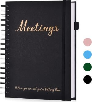 JUBTIC Meeting Notebook for Work with Action Items,Work Notebooks for Note Taking And Agenda Organizer, The Perfect Office Planner Supplies for Women & Men to Manage Project Business(7”x10”), Black