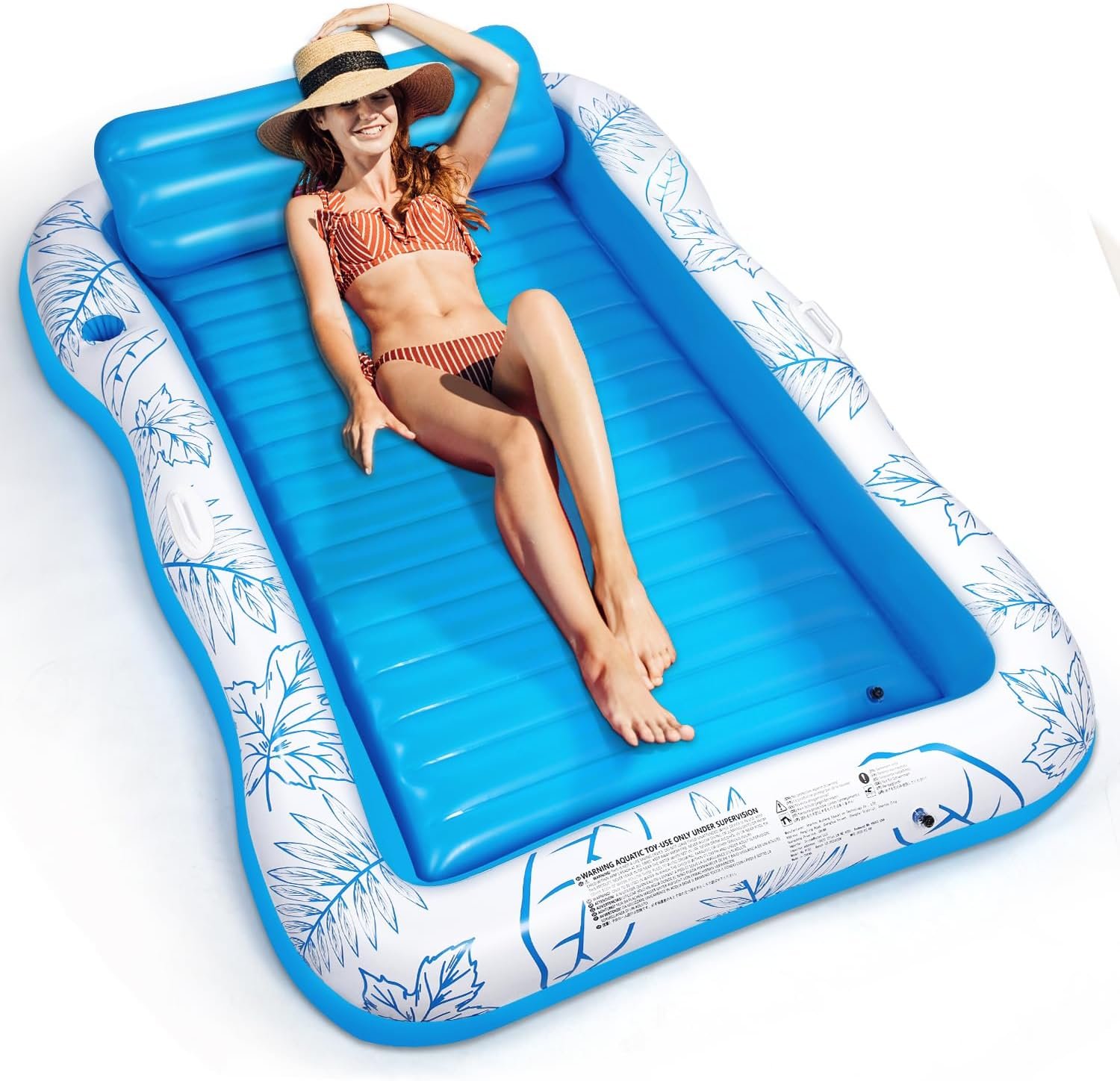 Inflatable Adult Pool Lounger Float – BAIAI Large Beach Sun Tanning Floaty Raft Sunbathing Water Lounge Floaties Tub with Drink Holder – Blow Up River & Lake Suntan Floating Swimming Mattress Mat(L)