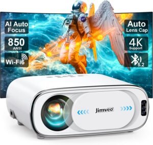 [AI Auto Focus+Auto Lens Cap]Outdoor-Projector 4K with WiFi 6and Bluetooth:Upgrade 1100 ANSI Native 1080P Jimveo Portable Projector, Auto 6D Keystone&Zoom,Home LED Movie Projector for Outdoor/Home Use