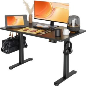 Claiks Electric Standing Desk, Adjustable Height Stand up Desk, 48×24 Inches Sit Stand Home Office Desk with Splice Board, Black Frame/Black Top