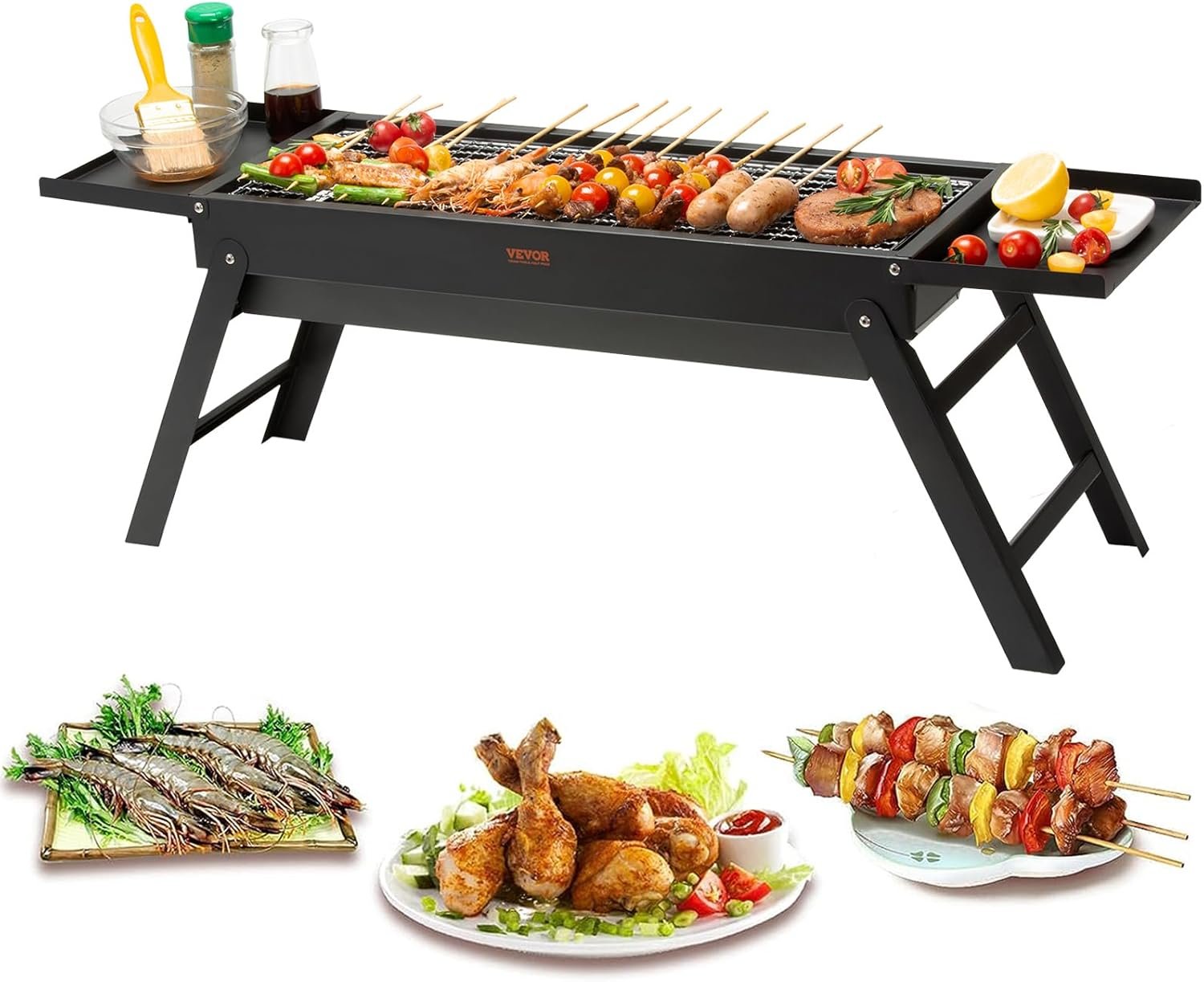 VEVOR Portable Charcoal Grill 23 inch, Small Barbecue Grills Folding BBQ Grills, Outdoor Grill Foldable, Stainless Steel Charcoal Grills, Mini Grills for Travel, Outdoor Barbecue Camping, Picnic