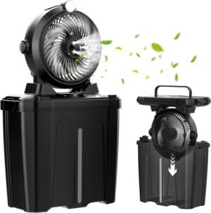 Portable Misting Fan – 11L Bucket, 20000mAh Rechargeable Battery Powered Fans for Patios, Outdoor Fans With Night Light, 3 Wind Speed & 4 Spray Mister Camping Cooling Fan, Waterproof Design