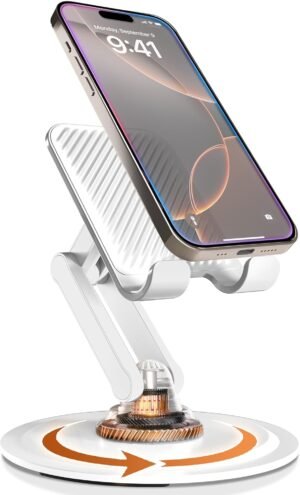 Cooper 360° Stand, Rotating Cell Phone Stand for Desk | Sturdy Metal Base, Foldable, Portable | Cell Phone Holder for Desk (Cream White)