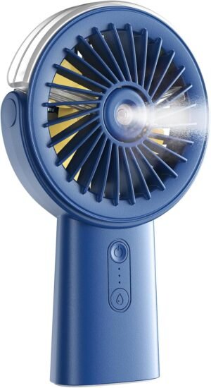 Otlonpe Handheld Misting Fan Portable, 4000mAh Rechargeable Small Personal Water Spray Hand Held Mist Fan Battery Operated, 90° Rotatable, Power Bank for Travel Home Office Men Women Kids (Blue)