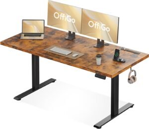 Electric Standing Desk with 3-Piece Board, 71 Inch Height Adjustable Large Desk with Power Outlets, Sit Stand Table, Writing Computer Desk for Home, Office, Workstation, Rustic Brown