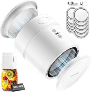 Electric Mason Jar Vacuum Sealer, Upgraded Dual-Head Auto-Stop Vacuum Sealer, Fits Wide & Regular Mouth Jars | Quiet, Portable & Rechargeable for Food Storage, Easy & Save Time