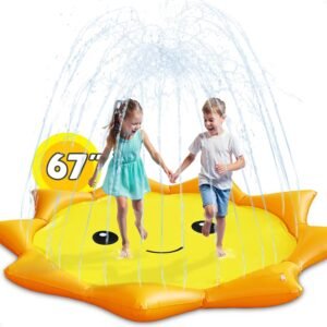 Pool Wave Splash Pads for Toddlers 1-3, Kids Water Sprinkler, Baby Fun Outdoor Toys, 67″ Inflatable Dog Pool, Kiddie Outside Backyard Games, Summer Gift for 2-4 3-5 4-8 Years Old Boys Girls Childrden