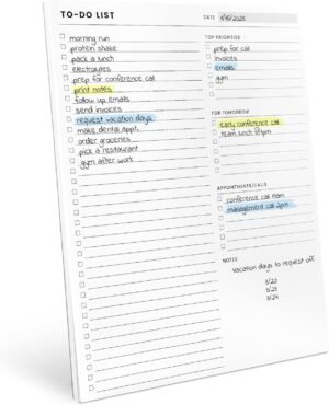 To Do List Notepad: With Multiple Functional Sections – Large Size 8.5×11″ 52 Sheets – Tear Off Daily Planner Notebook – Task CheckList Organizer Agenda Pad for Work – Note, Plans, Goals, Grocery, and
