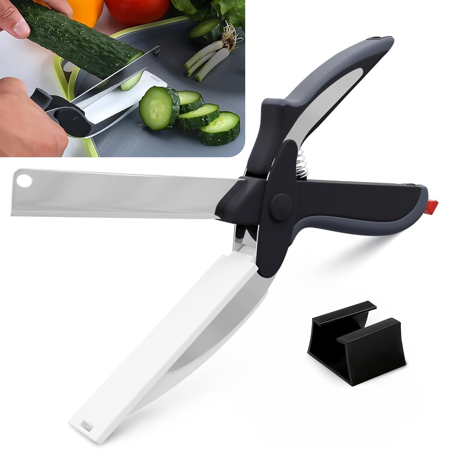 Kitchen Scissors for Food – 2-in-1 Cutting Board Scissors & Knife with Locking Mechanism & Stainless Steel Blades – Multifunctional Kitchen Shears for Effortless Chopping, Slicing & Meal Prep