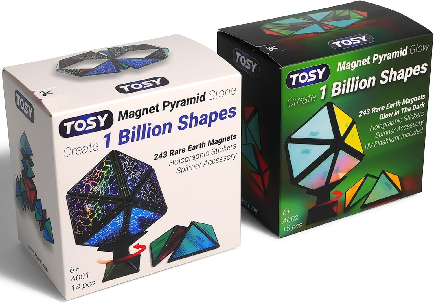 TOSY Magnet Pyramid – 1 Cube Transforms into 1 Billion Shapes, 12 Pieces, 243 Rare Earth Magnets, Glowing, Holographic Magnet Tiles Creative Puzzle STEAM Toy, Mixed Set