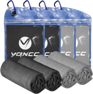 YQXCC 4 Pack Cooling Towels (40″x12″) Cool for Neck, Microfiber Soft Breathable Chilly Towel for Yoga, Golf, Gym, Camping, Running, Workout & More Activities