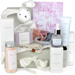 Jasmyn & Greene New Mom Gift Basket – 9 Luxury Baby Shower Gifts for Expecting Mommy To Be. Pregnant Moms Postpartum Kit Care Package. Newborn Baby Girl Gift Set with Pregnancy Spa Gifts for Women.
