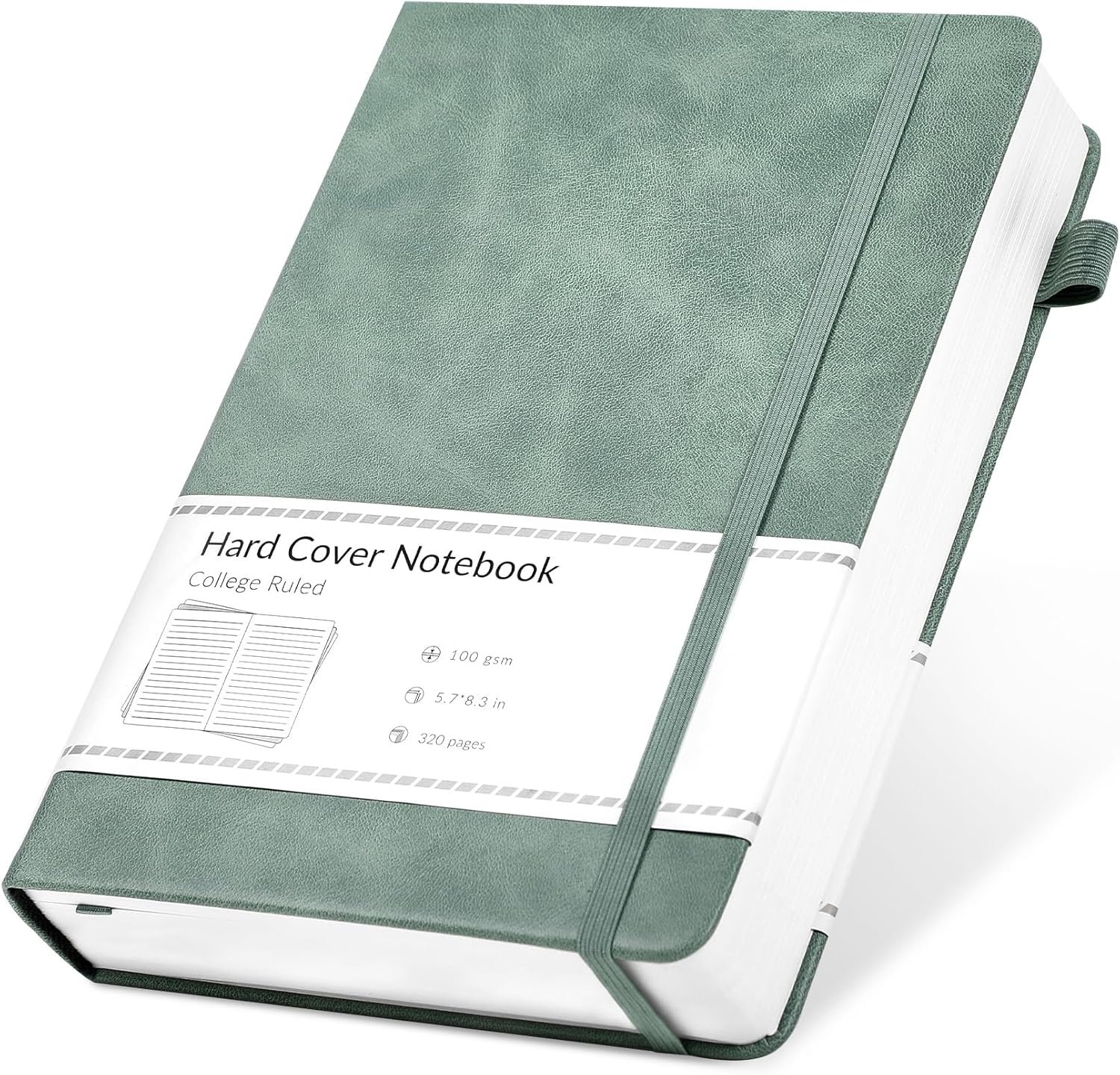 CAGIE Lined Journal Notebook for Women Men 320 Pages 100 Gsm Paper Thick Journaling Notebooks A5 Leather Journals for Writing Hardcover Journal Supplies for Work Note Taking Diary, 5.7×8.3 In, Green