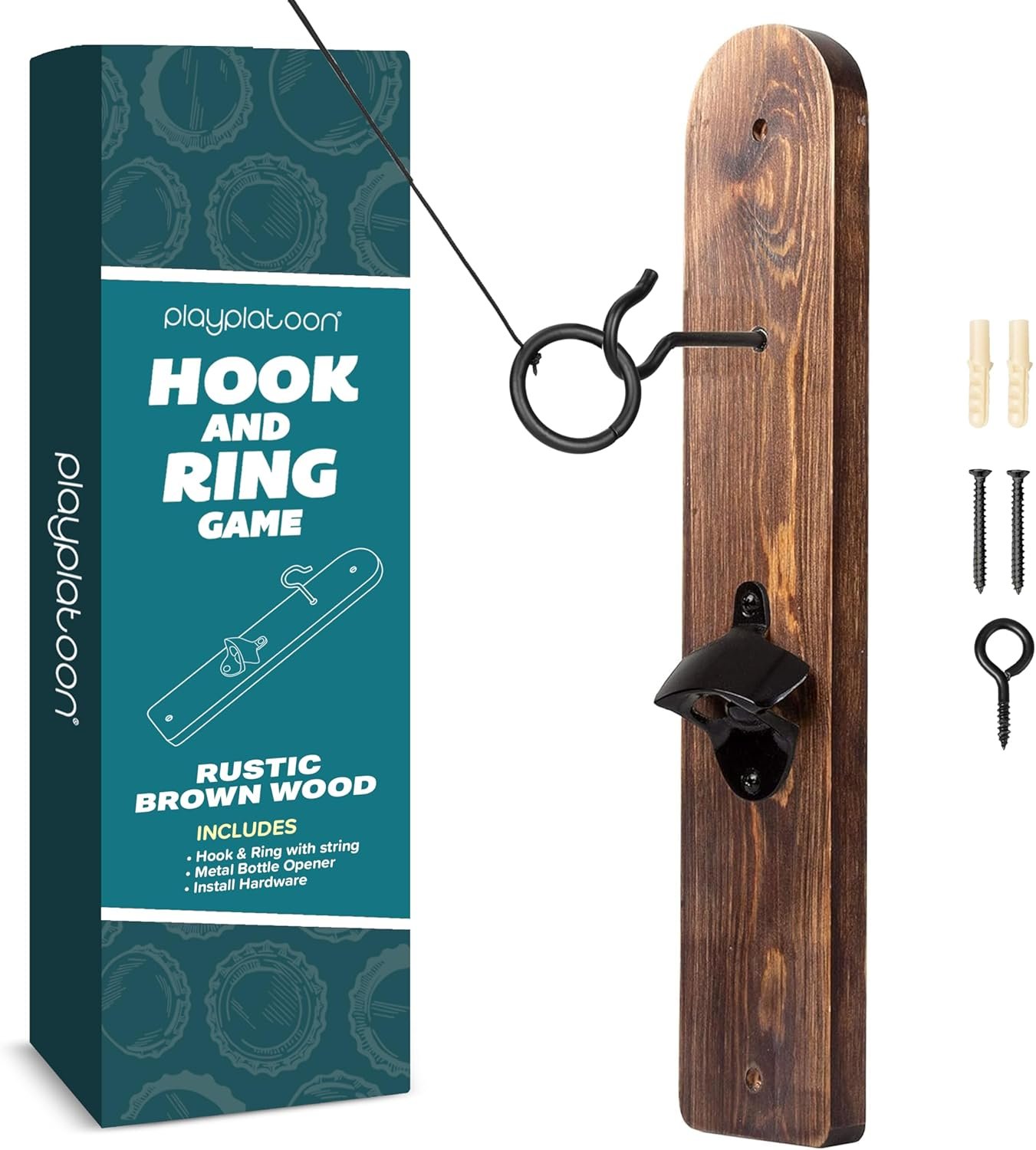 Play Platoon Hook and Ring Toss Bar Game for Adults – Wood Toss Ring Game for Adults – Perfect Home, Basements, & Bar Gifts