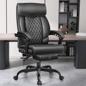 Big and Tall Executive Leather Reclining Office Chair with Footrest and Lumbar Support