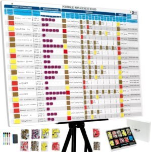 Portfolio Projects Management Board Set. Magnetic Project Whiteboard, Easel, 660 Project Magnets, Accessories. Enables Full Control for up to 20 Projects. Project Tracker Board, Project Planner Board
