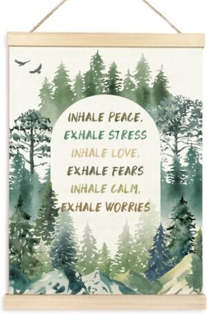 TAEDIN Mental Health Poster Hanger Frame, Forest Inspirational Wall Decorations Wooden Canvas Print, Therapist Office Decor, Therapist Gift, Calming Hanging Sign for Bedroom Office Decor 12X16