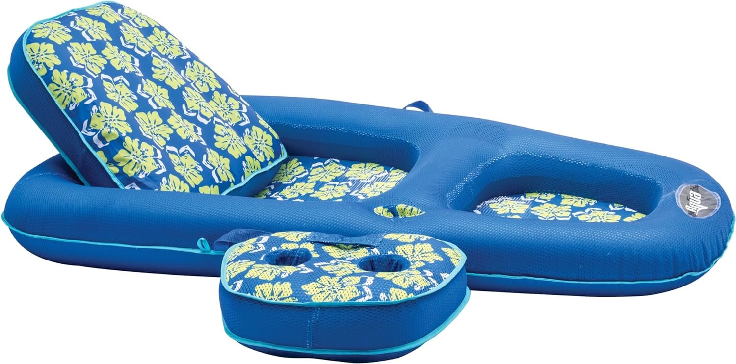 Aqua Campania Ultimate 2-in-1 Pool Float Lounge – Extra Large – Inflatable Pool Floats for Adults with Adjustable Backrest & Cupholder Caddy – Multiple Colors/Styles