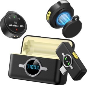 Wireless Lavalier Microphone for iPhone/Android, Lapel Mics with USB-C Plug-Play, Mini Mic with 2.4GHz Noise Cancellation, Charging Case Included, 300ft Range for Stream, Vlog, TikTok and YouTube